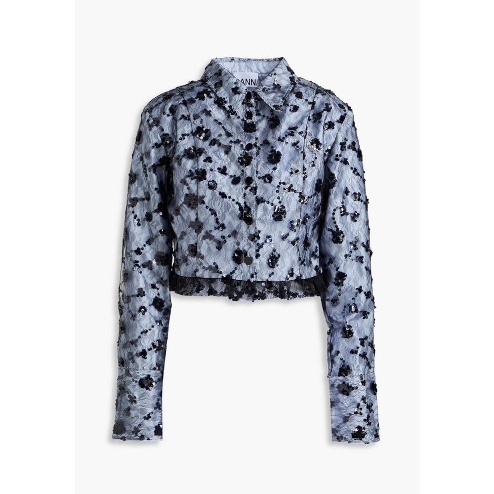 GANNI- BRAND NEW- Blue Sequin Floral Women's Top